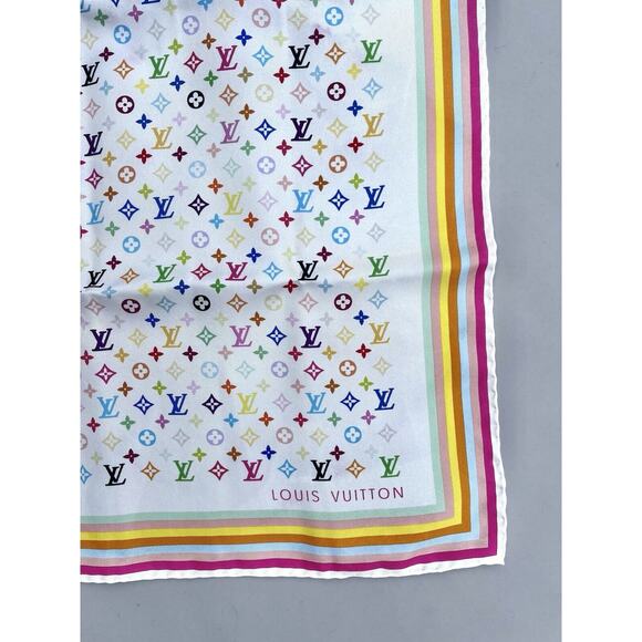 Authentic Louis Vuitton Takashi Murakami Scarf 100% Silk 27”x27” Made In Italy - Picture 2 of 6